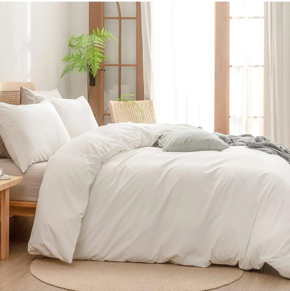 BESTOUCH Duvet Cover Set 100% Washed Cotton Linen Feel Super Soft Comfortable
